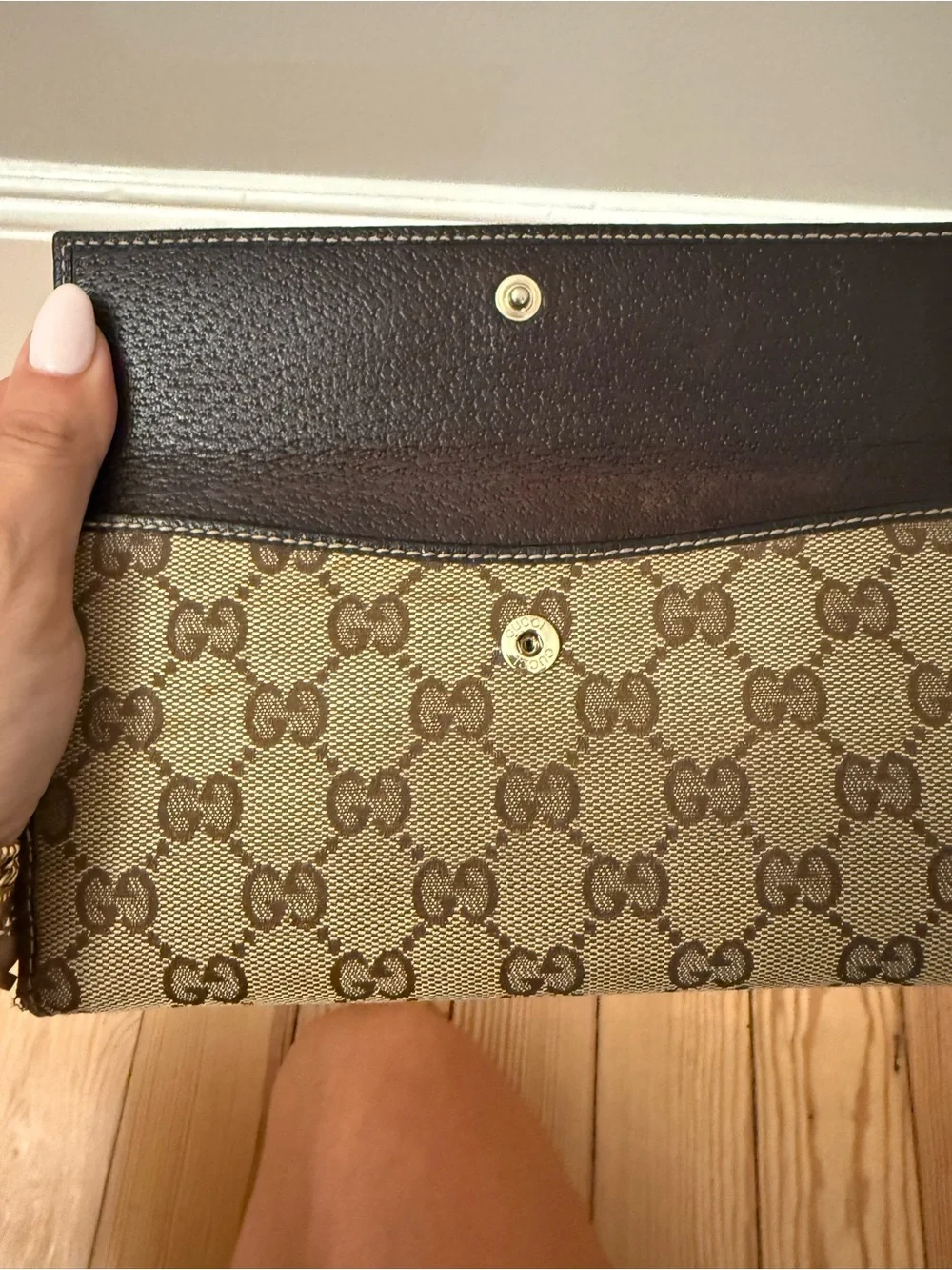 Gucci Beige/Brown GG Canvas Wallet with Red-Green Web Bow